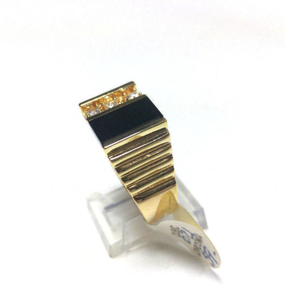 Men's Onyx Gold Ring Clear CZ  Ring 50MILS - Picture 3 of 7